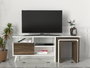 Hanah Home Mueble de TV Escandinavo Blanco y Nogal con Mesas de Centro